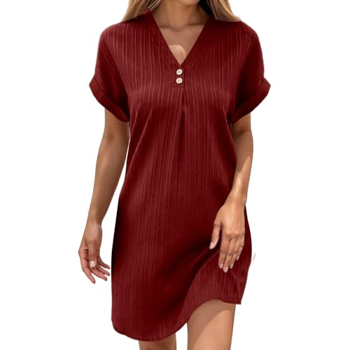 Baumwollkleid Damen Sommer, Musselin Kleid Damen Sommerkleid Kurzarm Midikleid Strandkleid Wickelkleid Luftige Kleider Sommer Knielang Musselinkleid Strandkleider Strand Kleider Große Größe Roter M Baumwollkleid Damen Sommer, Musselin Kleid Damen Sommerkleid Kurzarm Midikleid Strandkleid Wickelkleid Luftige Kleider Sommer Knielang Musselinkleid Strandkleider Strand Kleider Große Größe Roter M von LCpddajlspig