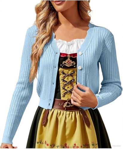 Blaue Strickjacke Damen, Strickjacke Damen Kurz Trachtenjacke Dirndl Jacke Cardigan Trachtenweste Leicht Bolero Jäckchen Trachten Strickjacken Kurze Blusenjacke Strickweste Für Oktoberfest Blau XXL von LCpddajlspig