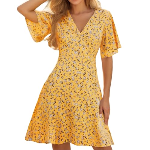 Boho-Kleid, Sommerkleid Damen Lang Bohokleid Tunika Kleid Sommer Blumenkleid Boho Sommerkleider Wickelkleid a Linie Strandkleid Maxikleid V-Ausschnitt Freizeitkleid Gelb S Boho-Kleid, Sommerkleid Damen Lang Bohokleid Tunika Kleid Sommer Blumenkleid Boho Sommerkleider Wickelkleid a Linie Strandkleid Maxikleid V-Ausschnitt Freizeitkleid Gelb S von LCpddajlspig