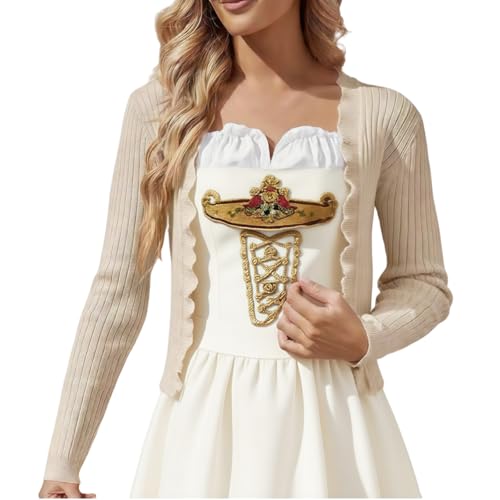 Bolero Beige, Strickjacke Damen Kurz Trachtenjacke Damen Dirndl Jacke Cardigan Trachtenweste Leicht Bolero Jäckchen Trachten Strickjacken Kurze Blusenjacke Strickweste Für Oktoberfest Beige S von LCpddajlspig
