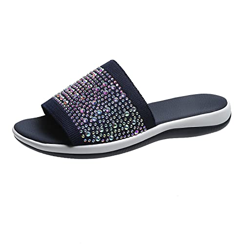 Bonova Pantoletten Damen Slide Duschlatschen Orthopädische Pantoffeln Flach mit Strass Sandalen Keilsandale rutschfest Open Toe Sommer Strandschuhe Keilabsatz Wasserfest Pantoletten Badeschlappen von LCpddajlspig