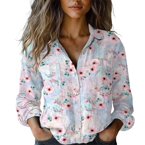 Bunte Blusen, Boho Bluse Damen Vintage Boho Style Blumen Bluse Ausgefallene Blusen Strandhemd V-Ausschnitt Langarmshirts Blusenshirt Langarm Bohemian Kleidung Tops SommerLila XXL von LCpddajlspig
