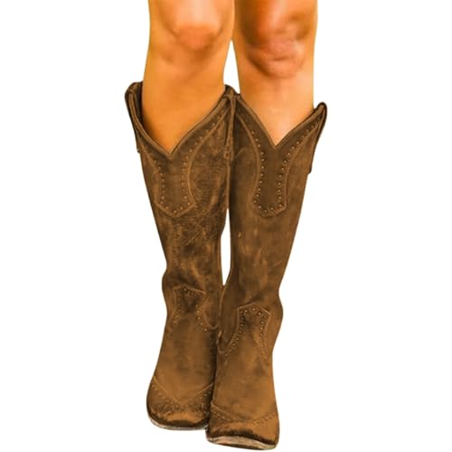 Cowboystiefel Damen Leder: Westernstiefel Lederstiefel Wildlederstiefel Weiter Schaft Cowboyboots Wildleder Cowboy Boots Long Damenstiefel Mit Absatz Stiefel von LCpddajlspig
