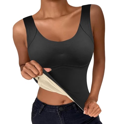 Damen Ärmellos Bh Thermounterhemden Lange V-Ausschnitt Thermohemd Spitze Innenfleece Thermo Tank Top Warme Thermo Unterhemd Camisole mit BH Elastische Winter Thermounterwäsche Thermohemden von LCpddajlspig