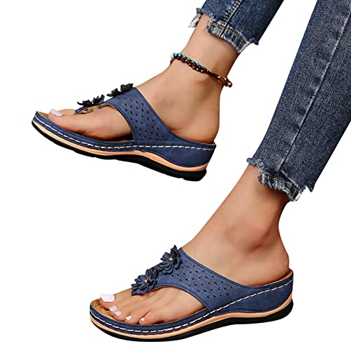 Damen Pantoletten mit Fußbett Orthopädische Sommer Badepantolette Slippers Elegant Wasserfest Keilabsatz Sandalen Badelatschen Rutschfest Leder Badeschlappen Schlappen Slide Duschlatschen Hausschuhe von LCpddajlspig