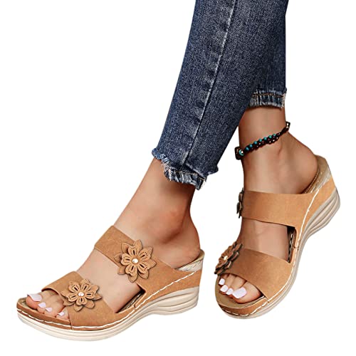 Damen Pantoletten mit Fußbett Orthopädische Sommer Badepantolette Slippers Elegant Wasserfest Keilabsatz Sandalen Badelatschen Rutschfest Leder Badeschlappen Schlappen Slide Duschlatschen Hausschuhe von LCpddajlspig