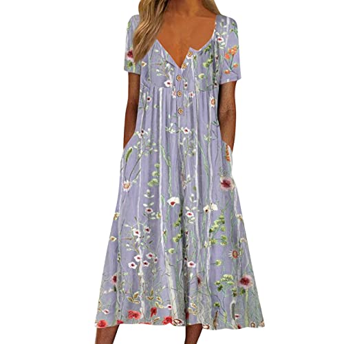 Damen Sommerkleider 2024 Mode Blumenkleid Casual Sexy Elegant A Linie Lang Maxikleid Boho Kleid Große Größen Knielang Leicht Kleider Shirtkleid Swingkleid Blusenkleid Freizeitkleider Strandkleider von LCpddajlspig