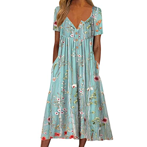 Damen Sommerkleider 2024 Mode Blumenkleid Casual Sexy Elegant A Linie Lang Maxikleid Boho Kleid Große Größen Knielang Leicht Kleider Shirtkleid Swingkleid Blusenkleid Freizeitkleider Strandkleider von LCpddajlspig