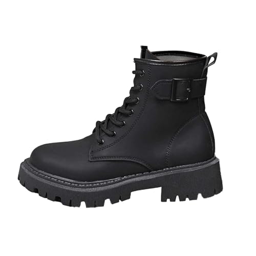 Damen Stiefeletten Schwarz, Damen Stiefeletten Mit Absatz, Lederstiefel Ankle Boots Leder Damenstiefel Stiefel Weiter Schaft Chelsea Damenstiefeletten Plateau Stiefelette von LCpddajlspig