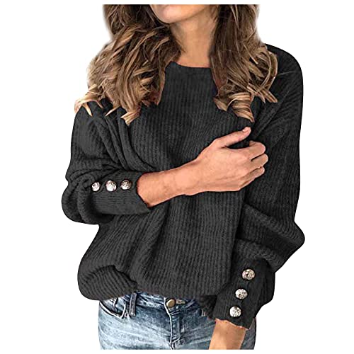 Damenpullover Langarm, Pullover Damen Herbst Sweatshirt Winterpullover Rundhals Strickpullover Sweater Baumwolle Pulli Longpullover Langarm Oberteile Oversize Winter Sweater Warm Outwear Damenpullover von LCpddajlspig