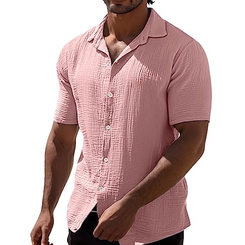 Freizeithemd Herren Kurzarm Slim Fit Sommer V Ausschnitt Regular Fit Bügelfrei Hemd Stretch Oversize Shirt Leinenhemd Sommerhemd Leinen Baumwolle Herrenhemden Strandhemd von LCpddajlspig