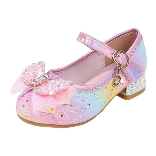 Glitzerschuhe für mädchen 26 mit Schleife Party Prinzessin Schuhe Kommunionschuhe Flamenco Festliche Schuhe Absatzschuhe 1-7 Jahre Frühling Ballerina Schuhe mit Riemchen Rosa Hackenschuhe Pumps von LCpddajlspig