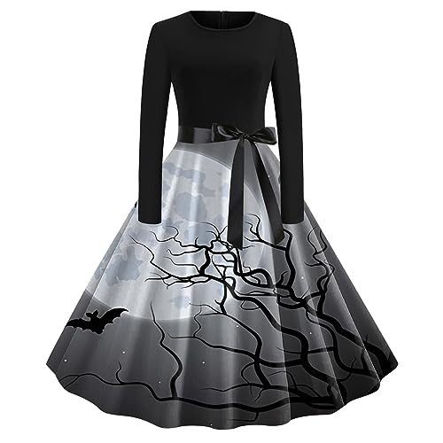 Halloween Kostüm Damen, Kürbis Große Größen 50Er Jahre Vintage Rockabilly Kleider Langarm Elegant A Linie Festliche Kleider Herbst Lang Sexy Partykleid Halloween Kleid von LCpddajlspig