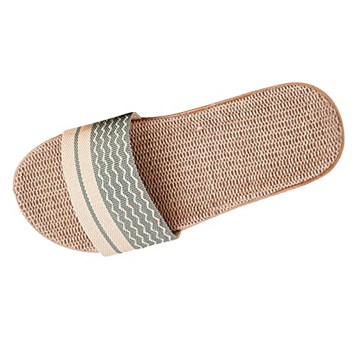 Hausschuhe Damen Open Toe Verschleißfeste Sommer Strandschuhe Criss Cross Flach Bequeme Sandalen aus Stroh Slides Rutschfest Elegant Badeschuhe Leinen Hause Zu Und Indoor Flip-Flops von LCpddajlspig