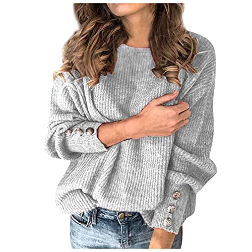 Herbst Pullover Damen, Pullover Damen Herbst Sweatshirt Winterpullover Rundhals Strickpullover Sweater Baumwolle Pulli Longpullover Langarm Oberteile Oversize Winter Sweater Warm Outwear Damenpullover von LCpddajlspig
