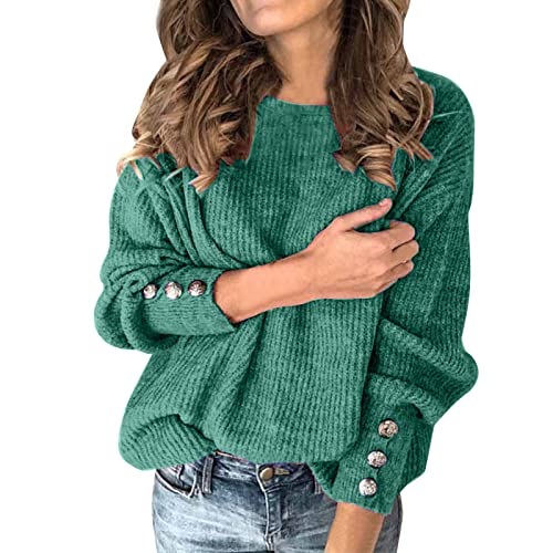 Herbst Pullover Damen, Pullover Damen Herbst Sweatshirt Winterpullover Rundhals Strickpullover Sweater Baumwolle Pulli Longpullover Langarm Oberteile Oversize Winter Sweater Warm Outwear Damenpullover von LCpddajlspig