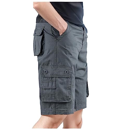 Herren Kurze Hosen Elastischer Baggy Shorts Einfarbig Cargohose Laufshorts mit Taschen Freizeithose Casual Sommer Baumwolle Cargoshorts Dreiviertel Hosen Bermuda Sporthose Cargoshorts Cargo Shorts von LCpddajlspig