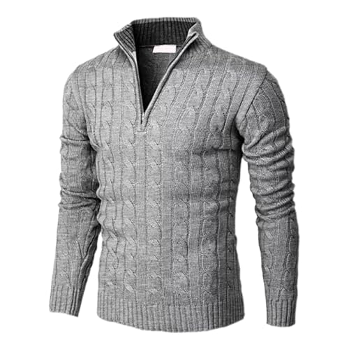 Herren Pullover Winter, Warm 1/4 Zip Up Strickpullover Stehkragen Langarm Fleecepullover Atmungsaktiver Casual Winterpullover Seemannspullover Klassischer Feinstrick Gestreifte Sweatshirt Troyer von LCpddajlspig