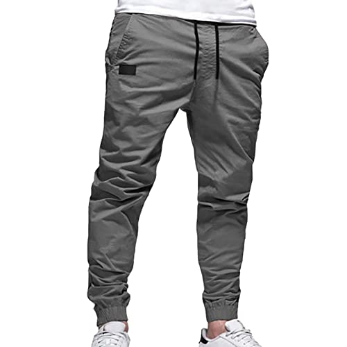 Herren Sporthose Jogger, Lang Bodybuilding Breite Chino Hose Baumwolle Casual Freizeithose Jogginghose Baggy Schwarz Männer Zulaufend Hochelastische mit Taschen Outdoorhose Wanderhose Cargohose von LCpddajlspig