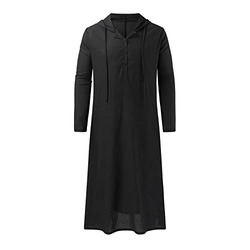 Islamische Kleidung Herren, Baumwolle Muslimische Leinen Yukata Knopf Hoch V-Ausschnitt Seite Split Kaftan mittelalter Jalabiya Thobe mit Taschen Lang Arabische Kleidung Gebetskleidung Kimono von LCpddajlspig