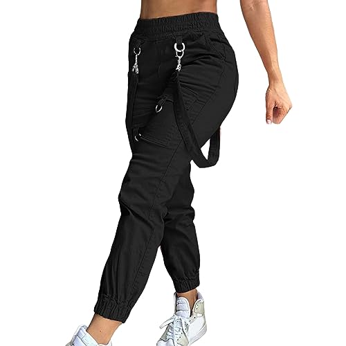 Jogginghose Damen Taille Multi Taschen Cargo Jeans Frühling Weites Bein High Waist Freizeithosen Cargohose Lang Teenager Mädchen Baggy Jeans Hip Hop Elastische Y2K Hose Arbeitshose von LCpddajlspig