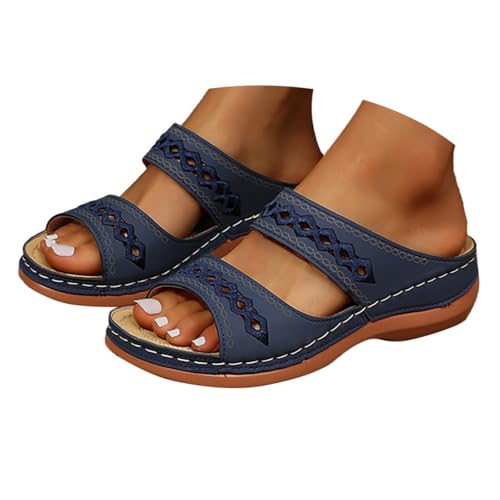 Keilabsatz Sandalen Damen, Orthopädische Sandalen Damen Sommerschuhe Breite Füße Hausschuhe Pantoletten Plateau Offene Sommer Schuhe Keilabsatz Sandaletten Weite H Pu-Leder LatschenBlau 37 von LCpddajlspig