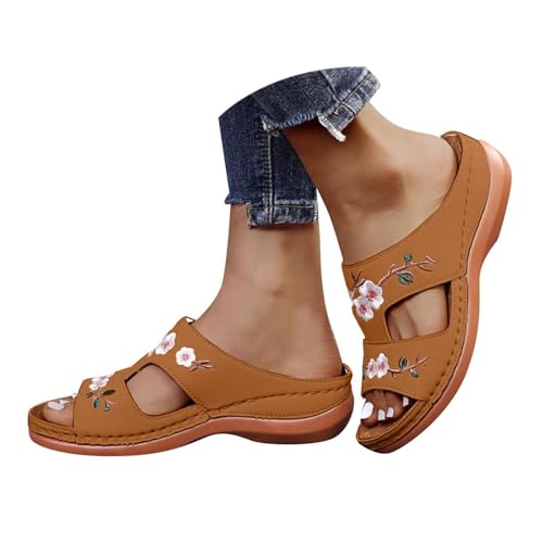 Keilabsatz Sandalen Damen, Orthopädische Sandalen Damen Sommerschuhe Breite Füße Hausschuhe Pantoletten Plateau Offene Sommer Schuhe Keilabsatz Sandaletten Weite H Pu-Leder LatschenBraun 41 von LCpddajlspig
