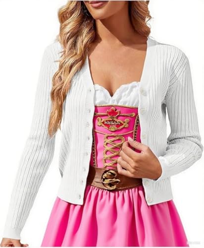 Kurze Strickjacke Damen, Strickjacke Damen Kurz Trachtenjacke Dirndl Jacke Cardigan Trachtenweste Leicht Bolero Jäckchen Trachten Strickjacken Kurze Blusenjacke Strickweste Für Oktoberfest Weiße XL von LCpddajlspig