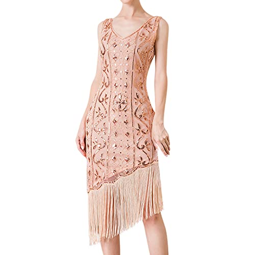 LCpddajlspig 1920s Kleid Damen Kurz Fransen Ärmel Rund Ausschnitt Flapper Kleid 20er Jahre Paillettenkleider Great Gatsby Cocktail Party Damen Fasching Kostüm Kleid von LCpddajlspig