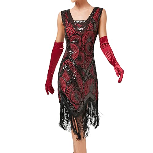 LCpddajlspig 1920s Kleid Damen Runder Ausschnitt Elegant Abendkleid mit Multi Schichten Fransen 20er Jahre Retro Stil Great Gatsby Cocktail Party Damen Fasching Kostüm Kleid von LCpddajlspig