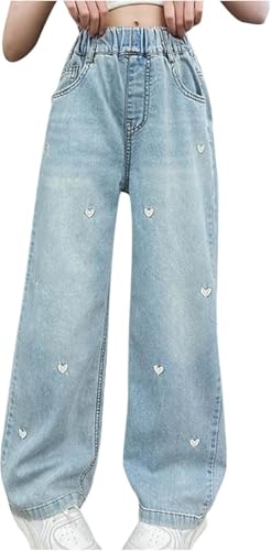 LCpddajlspig Baggy Jeans Mädchen: High Waist Jeanshose Wide Leg Hose Kinder Hosen Mit Gummizug Breite Y2k Pants Weites Bein Kleidung Teenager Stretch Kinderkleidung 5-14 Jahre von LCpddajlspig