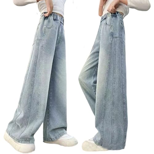 LCpddajlspig Baggy Jeans Mädchen: High Waist Jeanshose Wide Leg Hose Kinder Hosen Mit Gummizug Breite Y2k Pants Weites Bein Kleidung Teenager Stretch Kinderkleidung 5-14 Jahre von LCpddajlspig