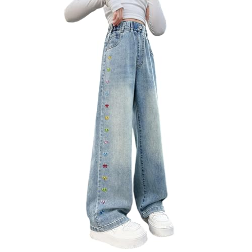 LCpddajlspig Baggy Jeans Mädchen: High Waist Jeanshose Wide Leg Hose Kinder Hosen Mit Gummizug Breite Y2k Pants Weites Bein Kleidung Teenager Stretch Kinderkleidung 5-14 Jahre von LCpddajlspig