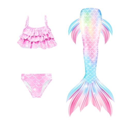 LCpddajlspig Bikini Mädchen 146, Meerjungfrauenflosse Mädchen Mit Bikini Set Schwimmflossen Kinder Meerjungfrau Badeanzug Bikinis Monoflosse Meerjungfrauen Badekleid Badebekleidung Gelb 12-13 Jahre von LCpddajlspig