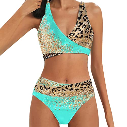 LCpddajlspig Bikinis für Damen Set V Ausschnitt Glitzer Bedruckte Badeanzug Zweiteiliger Bauch Weg High Waist Bademoden Badeanzüge Push Up Mode Bademode Swimsuits Blumenmuster Schwarz Bikinis von LCpddajlspig