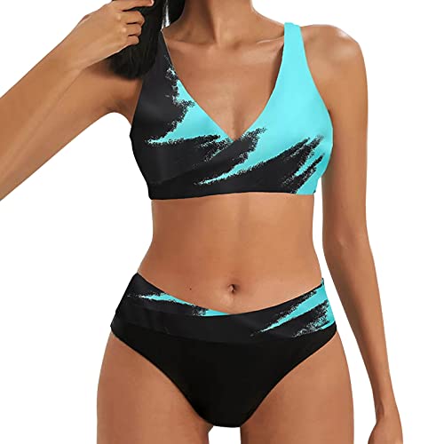 LCpddajlspig Bikinis für Damen Set V Ausschnitt Glitzer Bedruckte Badeanzug Zweiteiliger Bauch Weg High Waist Bademoden Badeanzüge Push Up Mode Bademode Swimsuits Blumenmuster Schwarz Bikinis von LCpddajlspig