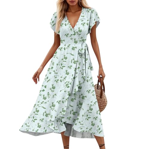 LCpddajlspig Boho-Kleid, Sommerkleid Damen Lang Boho Kleid Sommerkleider Blumenkleid V-Ausschnitt Strandkleid Boho Maxikleid Mit Gürtel Maxikleider Blumendruck Wickelkleid Tunikakleid Grün XXL LCpddajlspig Boho-Kleid, Sommerkleid Damen Lang Boho Kleid Sommerkleider Blumenkleid V-Ausschnitt Strandkleid Boho Maxikleid Mit Gürtel Maxikleider Blumendruck Wickelkleid Tunikakleid Grün XXL von LCpddajlspig