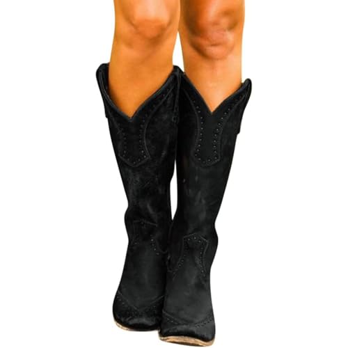 LCpddajlspig Cowboystiefel Damen Western: Westernstiefel Cowboyboots Lederstiefel Weiter Schaft Stiefel Wildleder Wildlederstiefel Long Cowboy Boots Mit Absatz Damenstiefel von LCpddajlspig