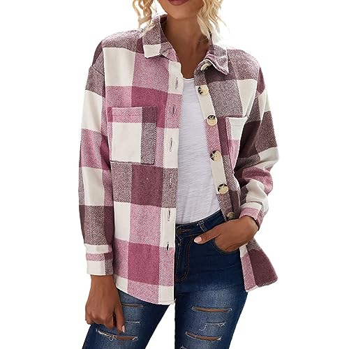 LCpddajlspig Damen Hemdjacke Karierte Jacke Lang Western Flanellhemd Frühling Oversize Herbst Karierte Bluse Karohemd mit Knöpfen Baumwolle Cordhemd Warm Casual Langarm Boyfriend-Stil Hemdbluse von LCpddajlspig