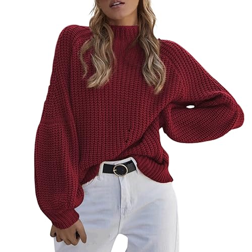 LCpddajlspig Damen Pullover Langarm Oversized Grobstrick Winterpullover Lang Lose Elegant Fleecepullover Strickpullover Warm Wolle Winter Wollpullover Rundhals Casual Rollkragenpullover Damenpullover von LCpddajlspig