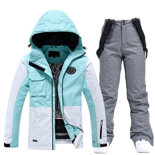 LCpddajlspig Damen Skijacke & Skihose Set Skianzug 2 teilig Schneeanzug 10.000mm Wassersäule Schneejacke Atmungsaktiv Trägern Winddichte Schneehose mit Abnehmbare Kapuzen zum Skifahren Snowboarden von LCpddajlspig