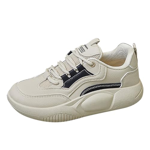 LCpddajlspig Damen Sneaker Weiss Lässige Vintage Sportschuhe Freizeit rutschfest Flache Turnschuhe Lauflernschuhe Plateau Walkingschuhe Schnürer Weiches Leder Atmungsaktive Laufschuhe Loafers von LCpddajlspig