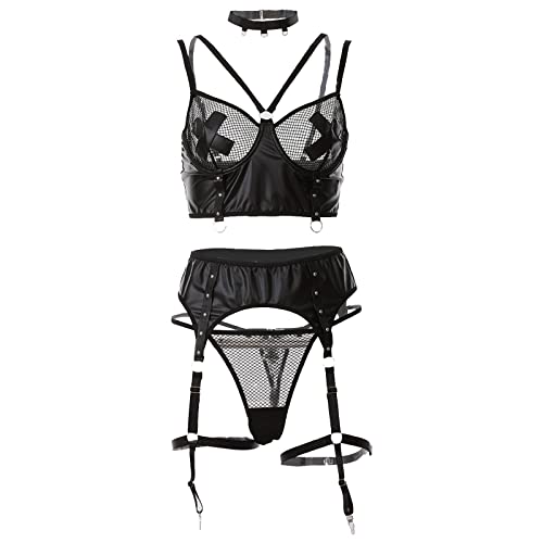 LCpddajlspig Dessous Damen Sexy, Unterwäsche Push Up BH Und Slip Verstellbar Riemen Curvy Lingerie Set Mit Strapsen Beinbänder Neckholder von LCpddajlspig