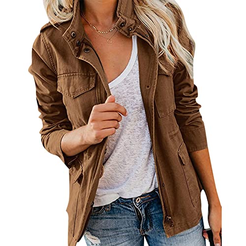 LCpddajlspig Frühlingsjacke Damen Stehkragen Elegant Große Größen Safari Kleidung Parka Frühling Trenchcoat Schwarz Leicht Mehr Taschen Bomberjacke Boyfriend Utility Fliegerjacke Übergangsjacke von LCpddajlspig