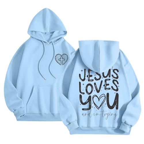 LCpddajlspig Hoody Damen Mit Kapuze, Kapuzenpullover, Jesus Loves You Hoodie Christliches Hoody Mit Kapuze Kapuzenpullover Mit Taschen Sweatshirt Pullover Langarm Kapuzenpulli Oversize von LCpddajlspig