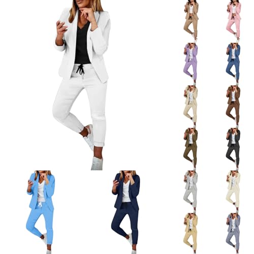 LCpddajlspig Hosenanzüge für Damen Festlich Revers Slim Fit Anzugjacke Freizeitanzug Business Zweiteiler Hosenanzug Blazer Elegant Sommer Anzug Set Modern Einfarbig/Kariert Partykleidung von LCpddajlspig