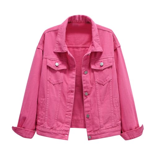 LCpddajlspig Jacke Pink, Jeansjacke Damen Kurz, Jeansjacke Damen Oversize Übergangsjacken Jeans Jacken Y2k Kurze Langarm Dünne Jacke Frühling Rosa XXL von LCpddajlspig