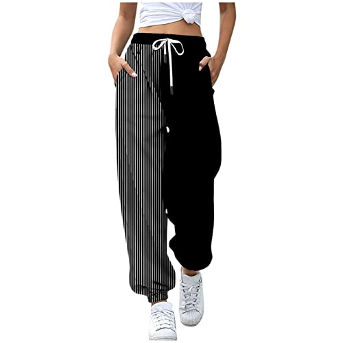 LCpddajlspig Jogginghose Damen Schwarz Baumwolle Breit mit Reißverschluss High Waist Baggy Camouflage Sweatpants Freizeithose mit Taschen Sporthose Große Größen Lang Trainingshose Laufhosen von LCpddajlspig