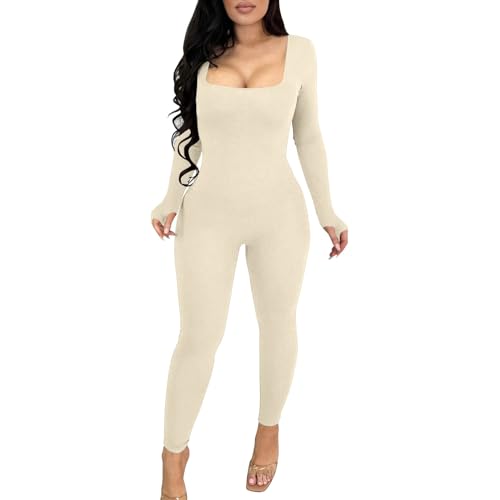 LCpddajlspig Jumpsuit Damen Eng, Einteiler Eng Elegant Langarm Lang Sexy Jogginganzug Stretch V-Ausschnitt Kuschelig Sportanzug Playsuits Sport Bodycon Trainingsanzug Overall von LCpddajlspig