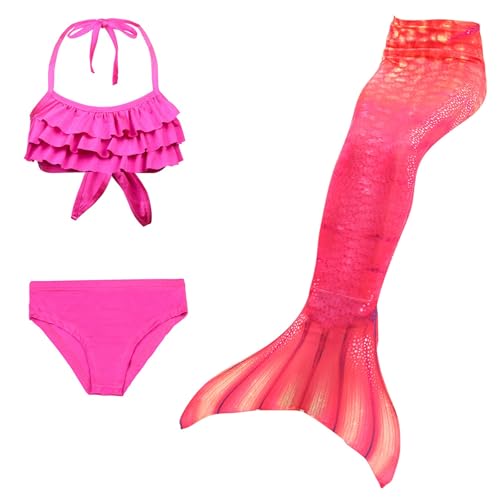 LCpddajlspig Kinder Bikini Mädchen, Meerjungfrauenflosse Mädchen Mit Bikini Set Schwimmflossen Kinder Meerjungfrau Badeanzug Bikinis Monoflosse Meerjungfrauen Badekleid Badebekleidung Roter 4-5 Jahre von LCpddajlspig